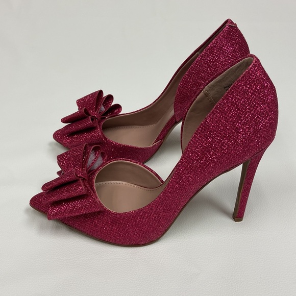 NWT Betsey Johnson Valentines Pink Glitter Stiletto Heels big bow size 7 NIB - Picture 5 of 15